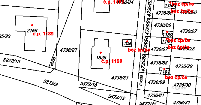 Hrušovany nad Jevišovkou 1190 na parcele st. 1825 v KÚ Hrušovany nad Jevišovkou, Katastrální mapa