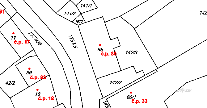 Straník 80, Nový Jičín na parcele st. 95 v KÚ Straník, Katastrální mapa