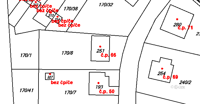 Bujanov 66 na parcele st. 251 v KÚ Suchdol u Bujanova, Katastrální mapa