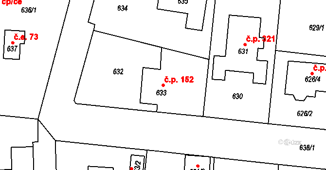 Senec 152, Zruč-Senec na parcele st. 633 v KÚ Senec u Plzně, Katastrální mapa