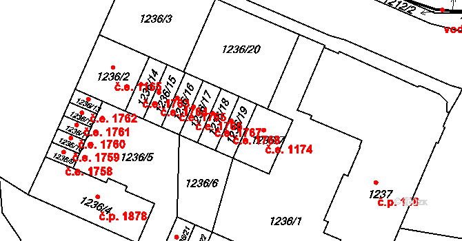 Děčín IV-Podmokly 1768, Děčín na parcele st. 1236/19 v KÚ Podmokly, Katastrální mapa