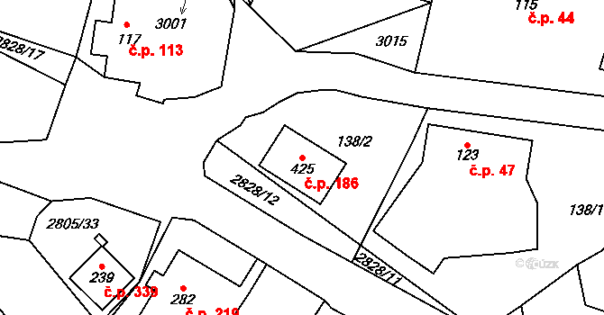 Štoky 186 na parcele st. 425 v KÚ Štoky, Katastrální mapa