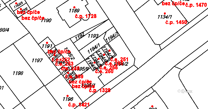 Chomutov 265 na parcele st. 1194/4 v KÚ Chomutov I, Katastrální mapa