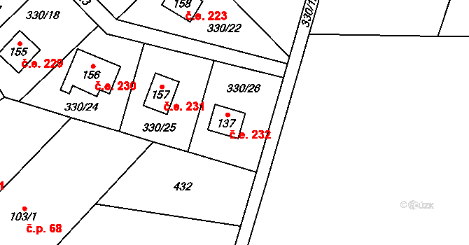 Klokočovská Lhotka 232, Klokočov na parcele st. 137 v KÚ Klokočov, Katastrální mapa
