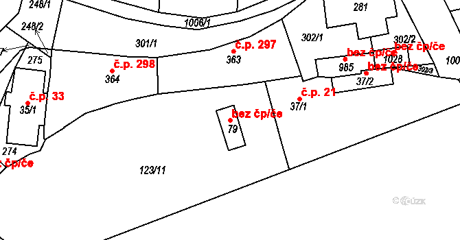 Luže 96946377 na parcele st. 79 v KÚ Zdislav, Katastrální mapa