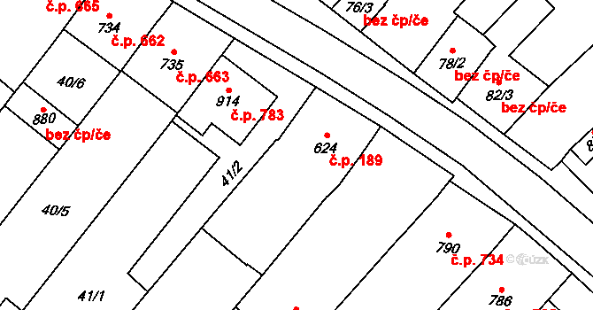 Rakvice 189 na parcele st. 624 v KÚ Rakvice, Katastrální mapa