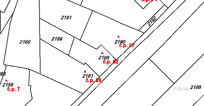 Měrůtky 62, Lutopecny na parcele st. 2188 v KÚ Měrůtky, Katastrální mapa