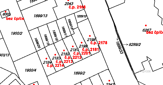 Kroměříž 2181 na parcele st. 2199 v KÚ Kroměříž, Katastrální mapa