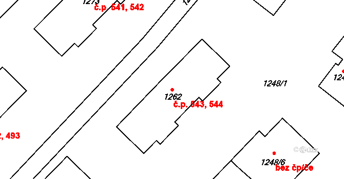 Konice 543,544 na parcele st. 1262 v KÚ Konice, Katastrální mapa
