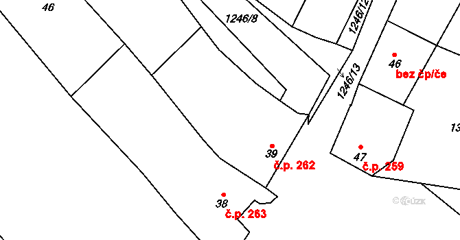 Chlupice 262, Hostěradice na parcele st. 39 v KÚ Chlupice, Katastrální mapa
