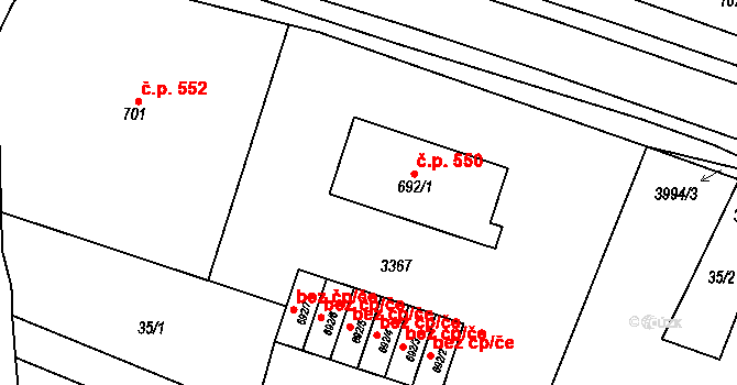 Tovačov I-Město 550, Tovačov na parcele st. 692/1 v KÚ Tovačov, Katastrální mapa