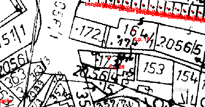 Verneřice 26 na parcele st. 173 v KÚ Verneřice, Katastrální mapa