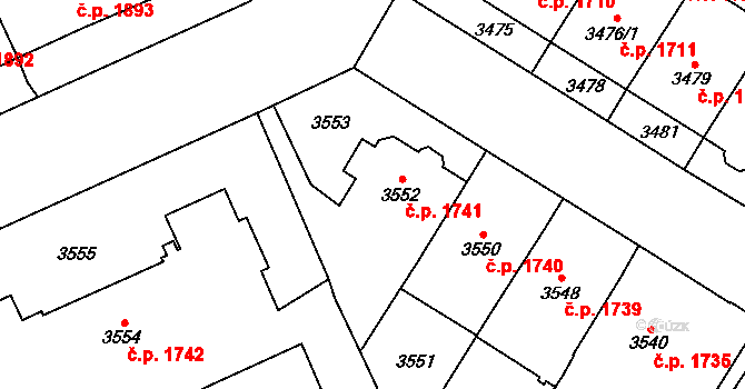 Jihlava 1741 na parcele st. 3552 v KÚ Jihlava, Katastrální mapa