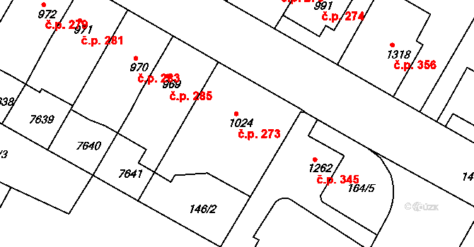 Telč-Štěpnice 273, Telč na parcele st. 1024 v KÚ Telč, Katastrální mapa