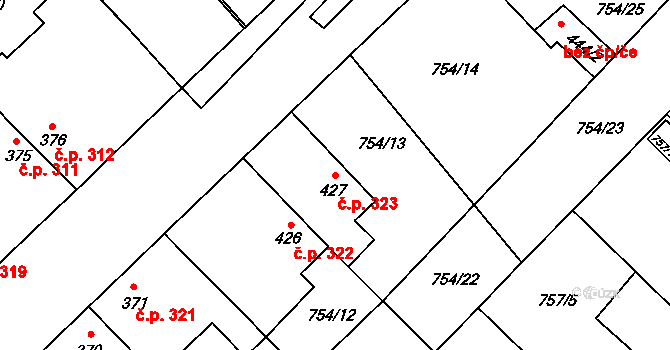 Dašice 323 na parcele st. 427 v KÚ Dašice, Katastrální mapa