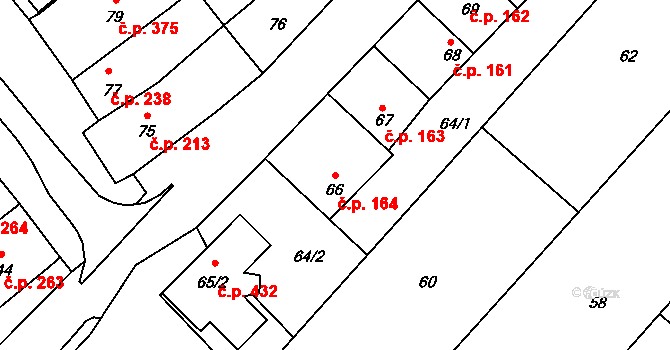 Těšany 164 na parcele st. 66 v KÚ Těšany, Katastrální mapa