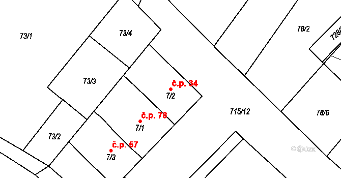 Zdislavice 34, Troubky-Zdislavice na parcele st. 7/2 v KÚ Zdislavice, Katastrální mapa