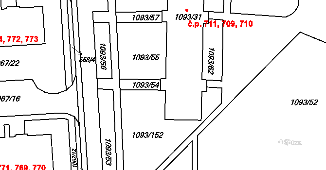 Chropyně 709,710,711 na parcele st. 1093/31 v KÚ Chropyně, Katastrální mapa