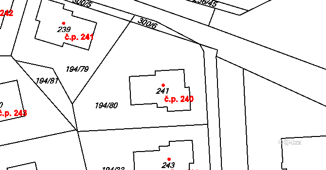 Radonice 240 na parcele st. 241 v KÚ Radonice u Prahy, Katastrální mapa