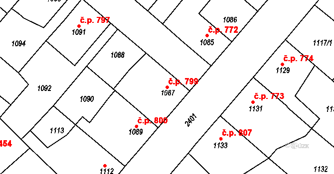Mnichovo Hradiště 799 na parcele st. 1087 v KÚ Mnichovo Hradiště, Katastrální mapa