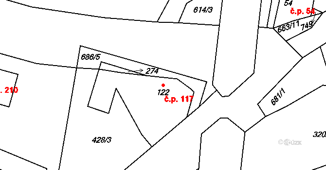 Kleneč 117 na parcele st. 122 v KÚ Kleneč, Katastrální mapa