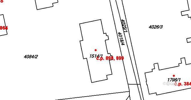 Velké Karlovice 898,899 na parcele st. 1514/1 v KÚ Velké Karlovice, Katastrální mapa