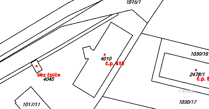 Valdické Předměstí 415, Jičín na parcele st. 4010 v KÚ Jičín, Katastrální mapa