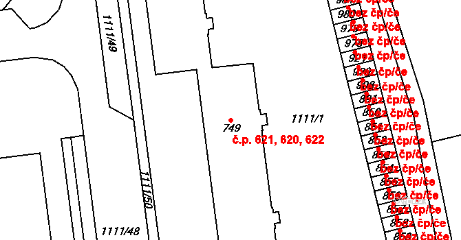 Kopidlno 620,621,622 na parcele st. 749 v KÚ Kopidlno, Katastrální mapa