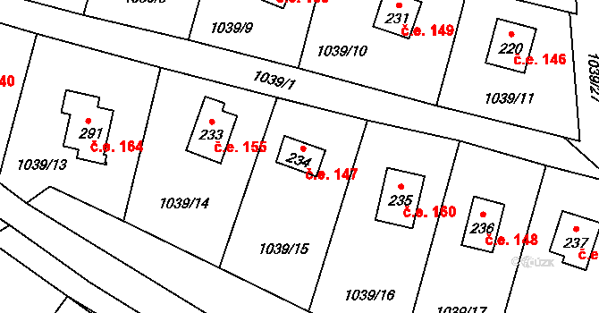 Čeřenice 147, Sázava na parcele st. 234 v KÚ Čeřenice, Katastrální mapa