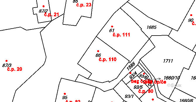 Lnáře 110 na parcele st. 66 v KÚ Lnáře, Katastrální mapa