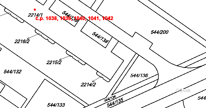 Uherské Hradiště 1038,1039,1040,1041, na parcele st. 2214/1 v KÚ Uherské Hradiště, Katastrální mapa
