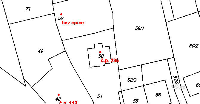 Lipůvka 236 na parcele st. 50 v KÚ Lipůvka, Katastrální mapa