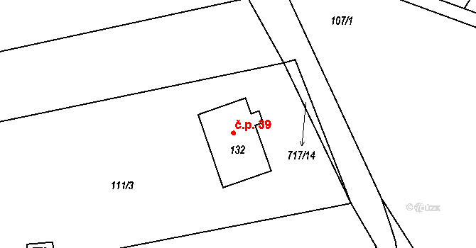 Chlístov 39, Železný Brod na parcele st. 132 v KÚ Chlístov u Železného Brodu, Katastrální mapa