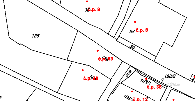 Šebrov 53, Šebrov-Kateřina na parcele st. 186 v KÚ Šebrov, Katastrální mapa