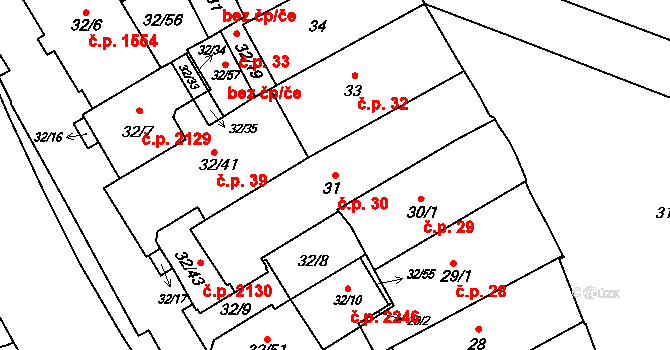 Místek 30, Frýdek-Místek na parcele st. 31 v KÚ Místek, Katastrální mapa