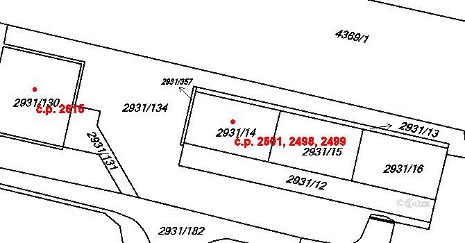 Žižkov 2498,2499,2501, Praha na parcele st. 2931/16 v KÚ Žižkov, Katastrální mapa