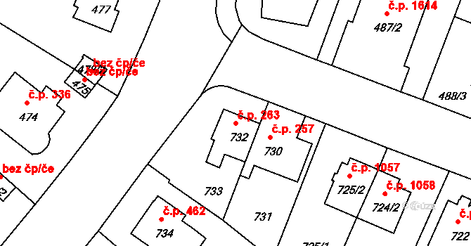 Braník 263, Praha na parcele st. 732 v KÚ Braník, Katastrální mapa