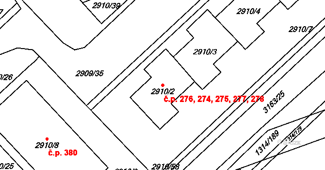 Zbraslav 274,275,276,277,278, Praha na parcele st. 2910/2 v KÚ Zbraslav, Katastrální mapa