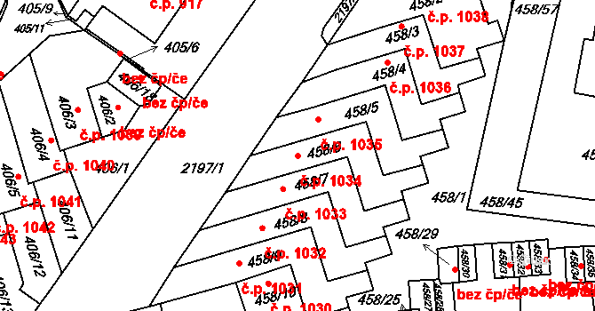 Střešovice 1034, Praha na parcele st. 458/6 v KÚ Střešovice, Katastrální mapa