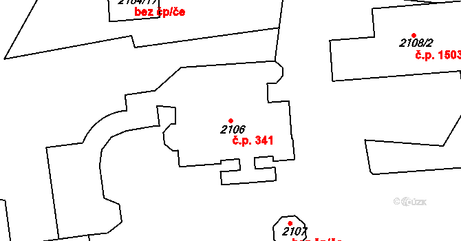 Holešovice 341, Praha na parcele st. 2106 v KÚ Holešovice, Katastrální mapa