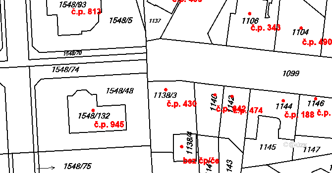 Ďáblice 430, Praha na parcele st. 1138/3 v KÚ Ďáblice, Katastrální mapa