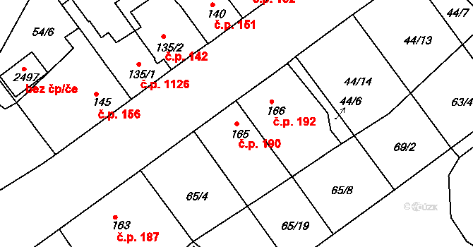 Sezimovo Ústí 190 na parcele st. 165 v KÚ Sezimovo Ústí, Katastrální mapa