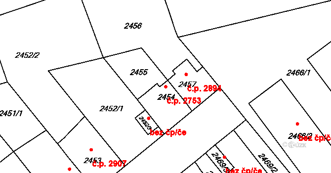 Chomutov 2753 na parcele st. 2454 v KÚ Chomutov II, Katastrální mapa