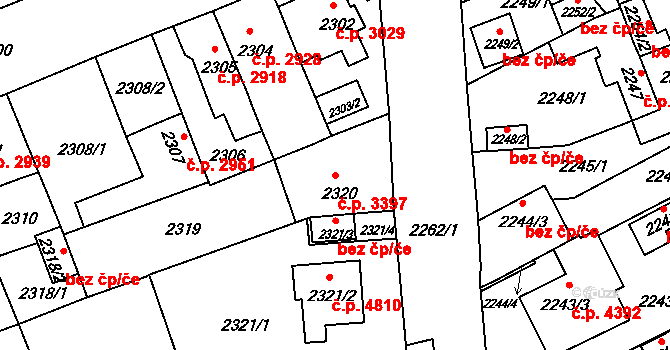 Chomutov 3397 na parcele st. 2320 v KÚ Chomutov II, Katastrální mapa