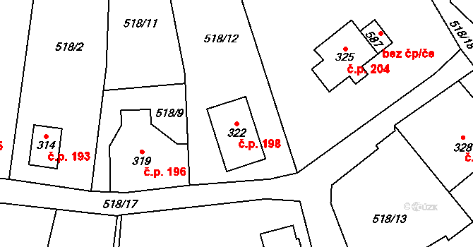 Nová Ves 198 na parcele st. 322 v KÚ Nová Ves u Chrastavy, Katastrální mapa