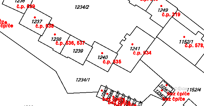 Liberec IV-Perštýn 535, Liberec na parcele st. 1240 v KÚ Liberec, Katastrální mapa