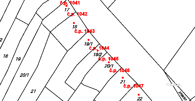 Ivančice 1045 na parcele st. 19/2 v KÚ Kounické Předměstí, Katastrální mapa