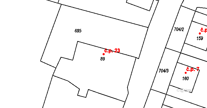 Julčín 23, Úštěk na parcele st. 89 v KÚ Vědlice, Katastrální mapa