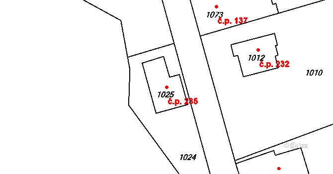 Přerov VII-Čekyně 235, Přerov na parcele st. 1025 v KÚ Čekyně, Katastrální mapa