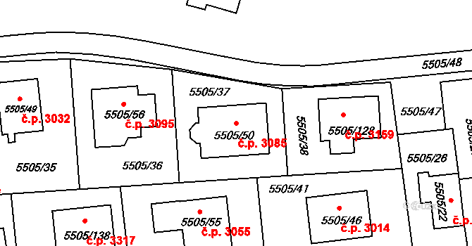 Česká Lípa 3085 na parcele st. 5505/50 v KÚ Česká Lípa, Katastrální mapa